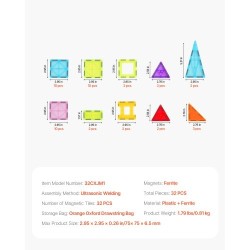 Magneettinen rakennuspalikkasetti 32 kpl ABS-muovi ferriittimagneetit oranssi säilytyspussi lapsille