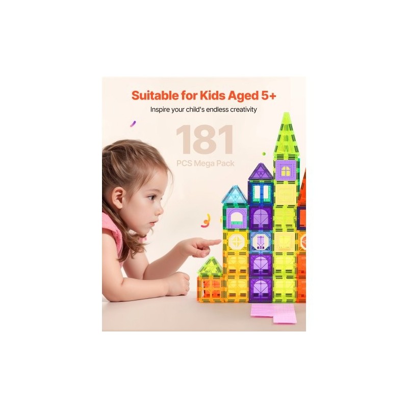 Magneettipalikkasetti 181 osaa muovia ja ferriittimagneetteja sisältäen säilytyspussin