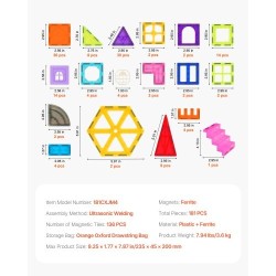 Magneettipalikkasetti 181 osaa muovia ja ferriittimagneetteja sisältäen säilytyspussin