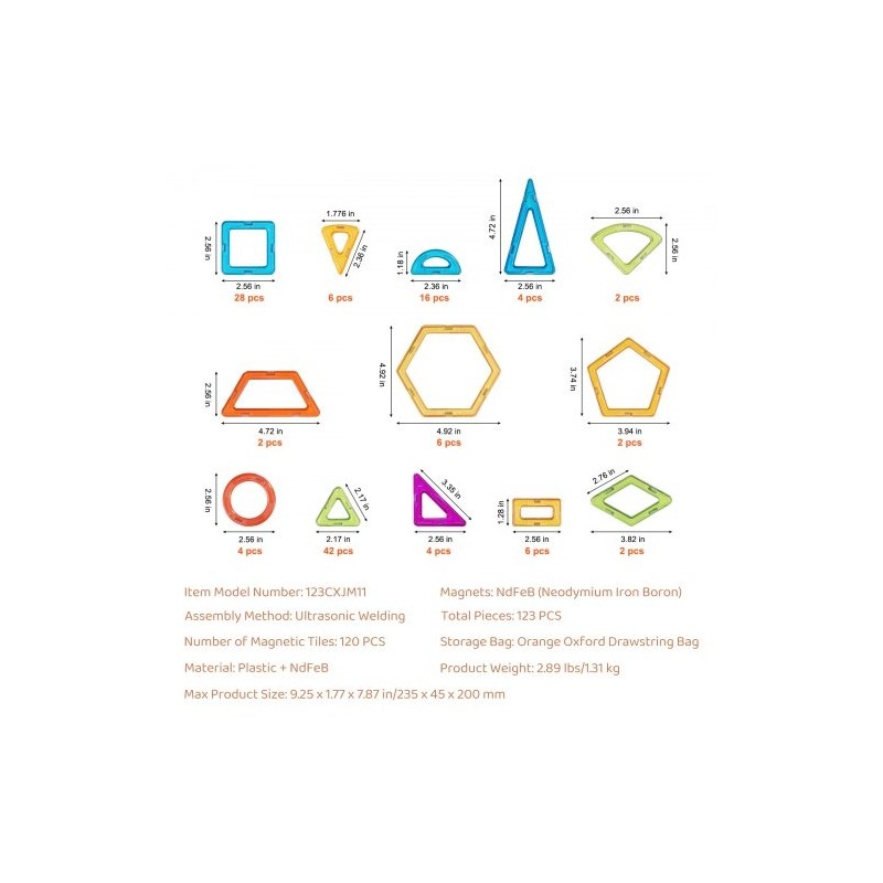 Magneettiset rakennuspalat 123 osaa ABS-muovista neodyymimagneetein pyöräosilla 5-vuotiaille