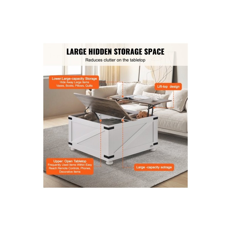 Neliönmuotoinen nostokantinen sohvapöytä 800 x 800 mm lastulevykansi tammijaloilla harmaa ja valkoinen