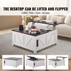 Sohvapöytä nostettavalla kannella 914x914 mm lastulevy virtapaneeli ruskea valkoinen