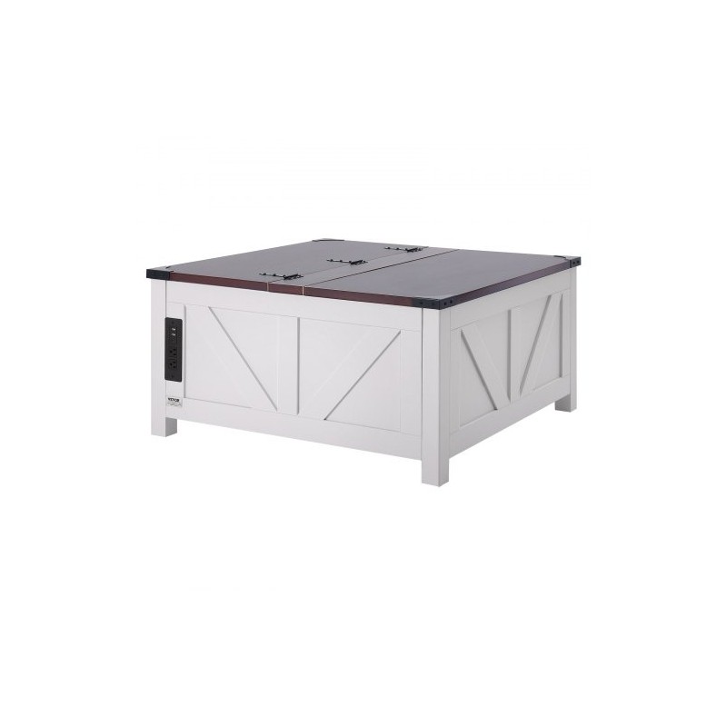 Sohvapöytä nostettavalla kannella 914x914 mm lastulevy virtapaneeli ruskea valkoinen
