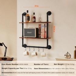 Seinälle asennettava 2-tasoinen putkihylly metallirunko ja puulevyt