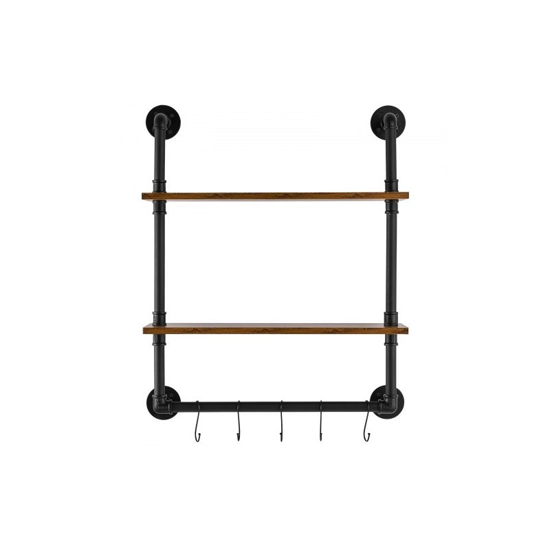 Seinälle asennettava 2-tasoinen putkihylly metallirunko ja puulevyt