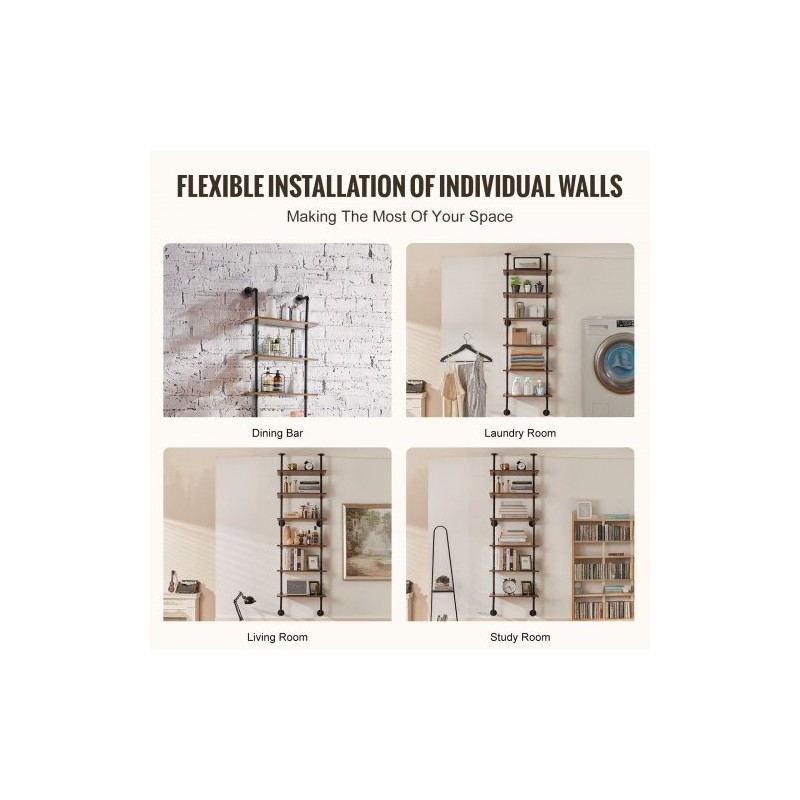 Seinään kiinnitettävä hylly galvanoitu teräsrunko P2-levyhyllyt 6 tasoa 610x255x2120 mm