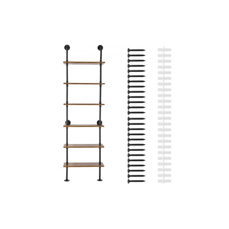 Seinään kiinnitettävä hylly galvanoitu teräsrunko P2-levyhyllyt 6 tasoa 610x255x2120 mm
