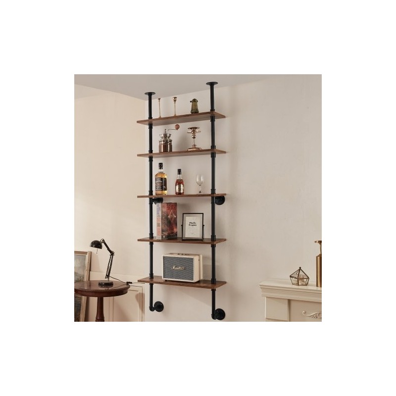 Seinään kiinnitettävä metallinen putkihylly 5 tasoa 610x250 mm teräsrunko