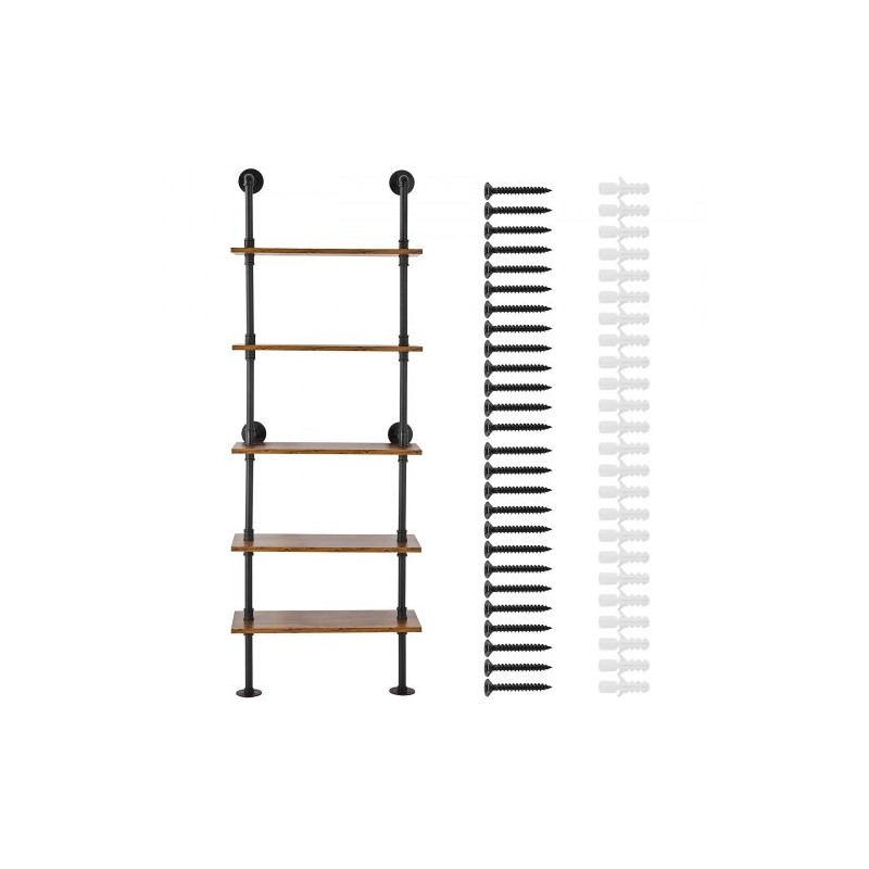 Seinään kiinnitettävä metallinen putkihylly 5 tasoa 610x250 mm teräsrunko
