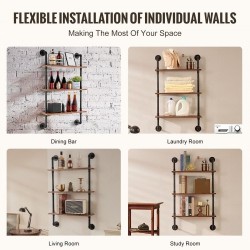 Seinään kiinnitettävä kolmikerroksinen hylly teräsputkirunko P2-kuitulevy 610x200x725 mm