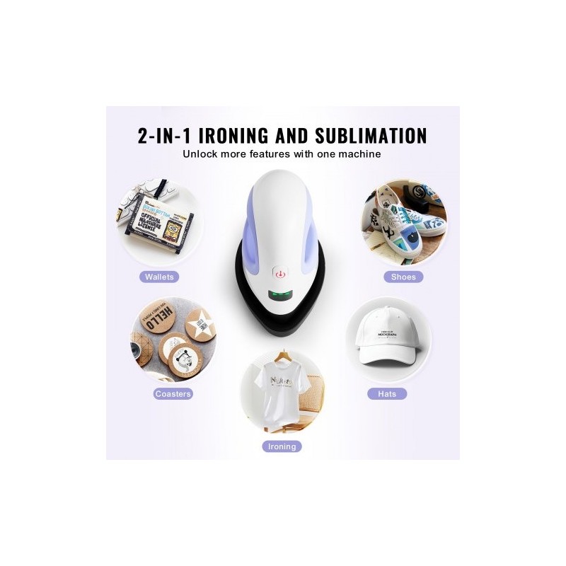 Pieni lämpöpuristin kompakti 3-tasoinen lämpötilansäätö automaattinen virrankatkaisu tekstiileille sinivalkoinen