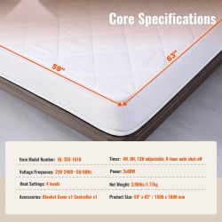 Sähkölämmitteinen patjansuoja harjattu kangas 150 x 160 cm neljä lämpötilaa ajastin