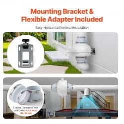 Radonpoistopuhaltimen asennussarja ABS-runko 148–114 mm, 380 CFM, 2 liitintä