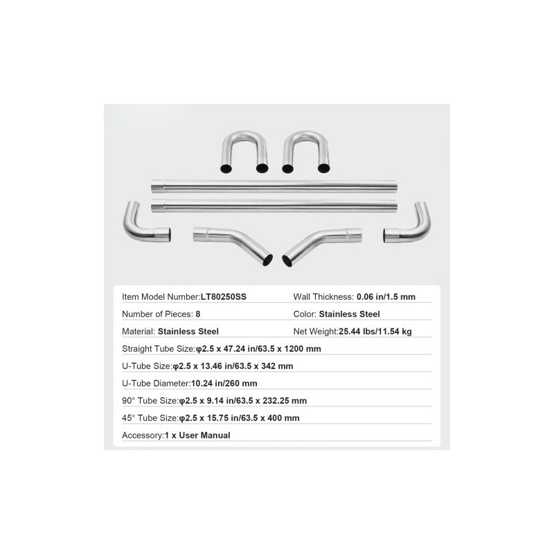 Pakoputkisetti 8-osainen yleismallinen galvanoitua vähähiilistä terästä liukuliitoksilla suurihalkaisijaiset putket