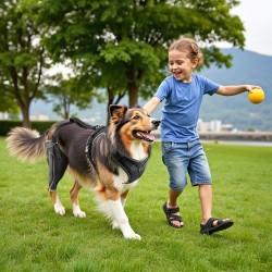Koiran neopreeninen polvituki keskikoko oikealle takajalalle säädettävällä saranalla heijastavilla reunoilla