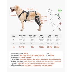 Koiran neopreeninen polvituki XL takapolvinivelle säädettävällä saranalla vasemmalle ja oikealle takajalalle