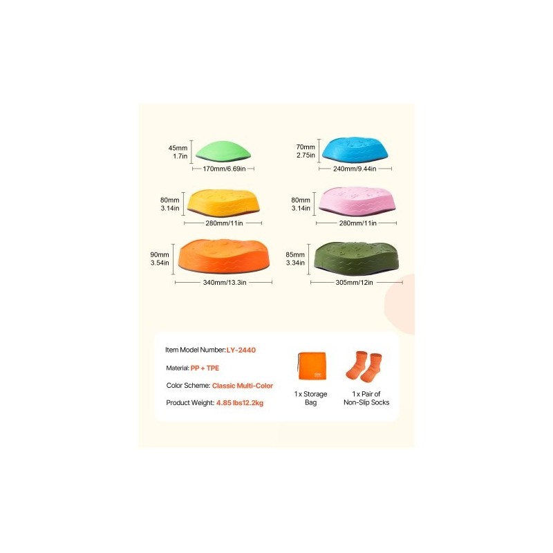 Tasapainokivet PP- ja TPE-muovista 6 kpl liukuestopinnoilla pinottavat sisä- ja ulkokäyttöön