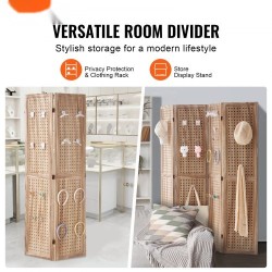 Neliosainen puinen tilanjakaja paulownia ja MDF 170 cm korkea reikälevypinta sisäkäyttöön