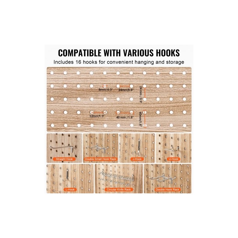 Neliosainen puinen tilanjakaja paulownia ja MDF 170 cm korkea reikälevypinta sisäkäyttöön