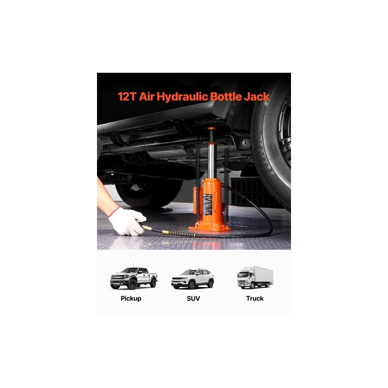 Hydraulinen pullotunkki paineilma avusteinen 12 t teräs 265–505 mm ajoneuvoille