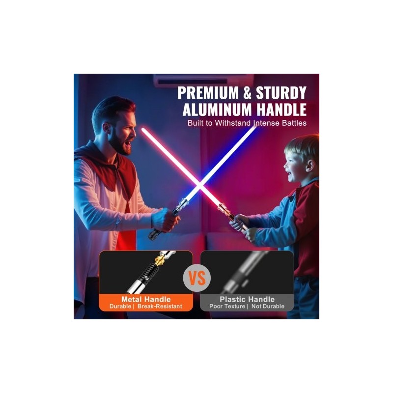 Valomiekka metallikahvainen ladattava 12 värivaihtoehtoa 16 äänitilaa aikuisille ja lapsille