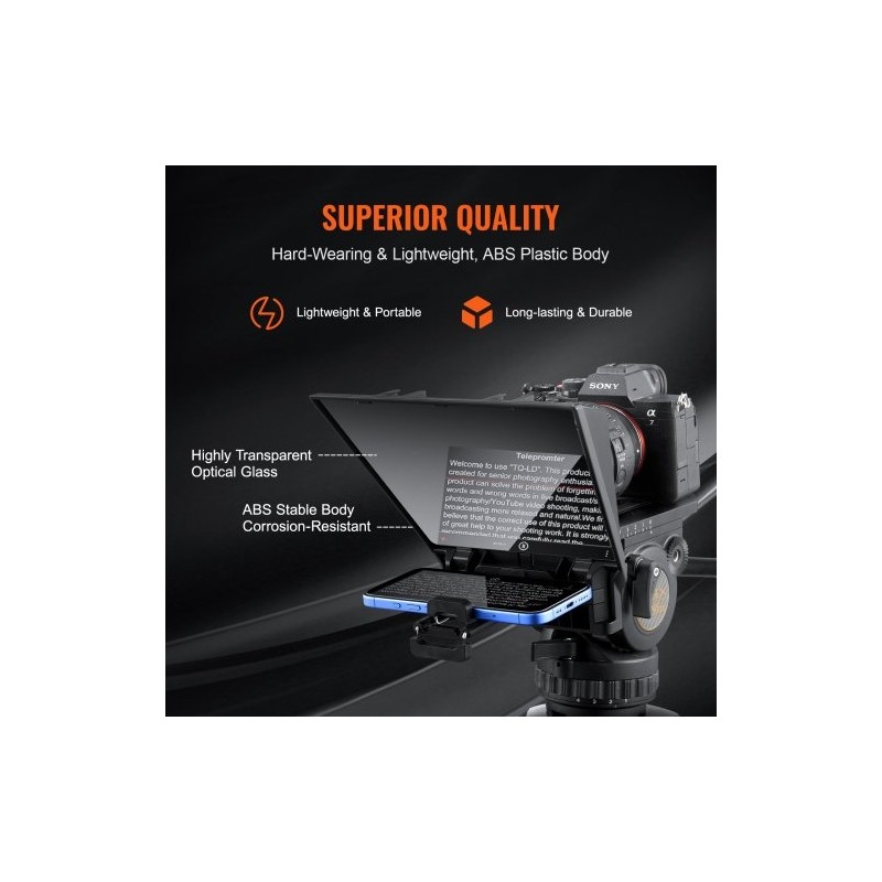 Pöytäteleprompteri 8 tuuman 70 prosenttia läpäisevä heijastuslasi järjestelmäkamera webkamera älypuhelintuki