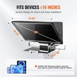 Lattiamallinen teleprompteri alumiiniseos 16 tuumaa puoliläpäisevällä peilillä tukee älypuhelimia Bluetooth-kaukosäätimellä