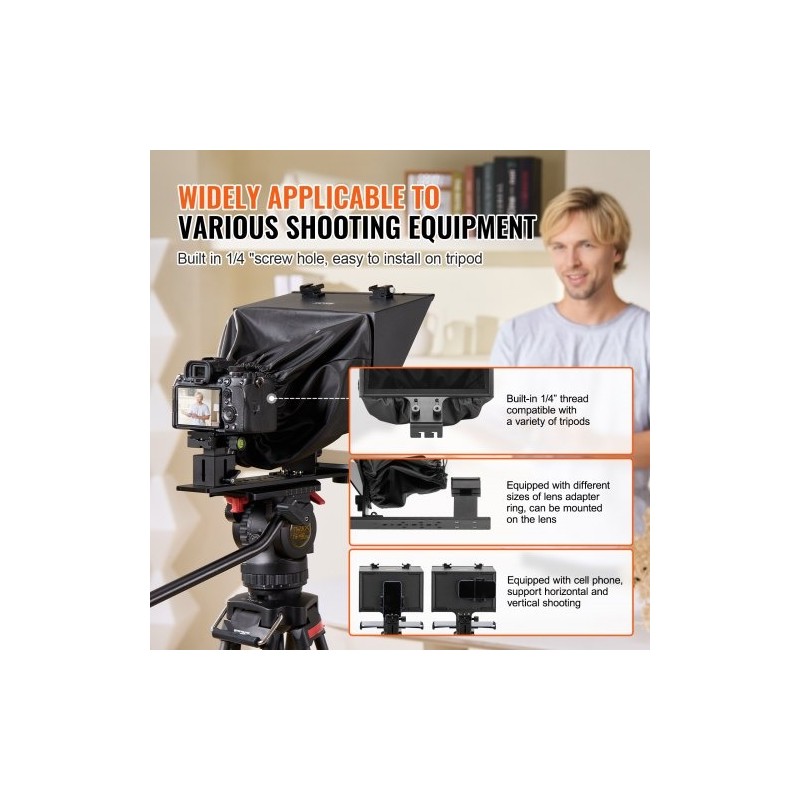 Lattiamallinen 13-tuumainen teleprompteri sinkitty teräslevy 70% valonläpäisy tukee DSLR-kameroita ja 11-tuumaisia älypuhelimia