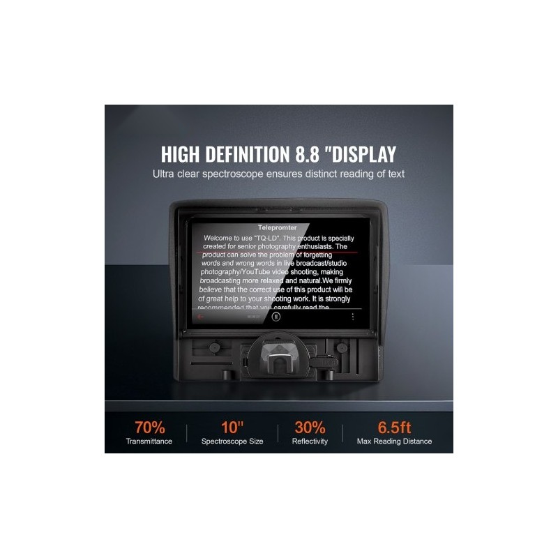 Pöytäteleprompteri 10-tuumainen alumiiniseoksesta ja ABS-muovista tukee järjestelmäkameraa ja älypuhelimia