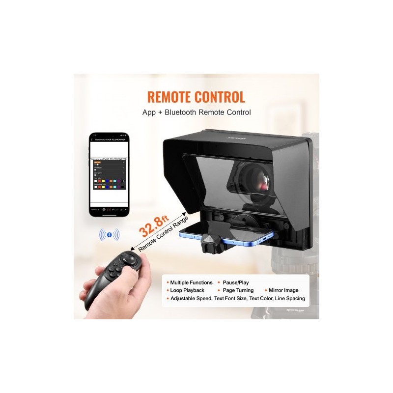 Pöytäteleprompteri 10-tuumainen alumiiniseoksesta ja ABS-muovista tukee järjestelmäkameraa ja älypuhelimia