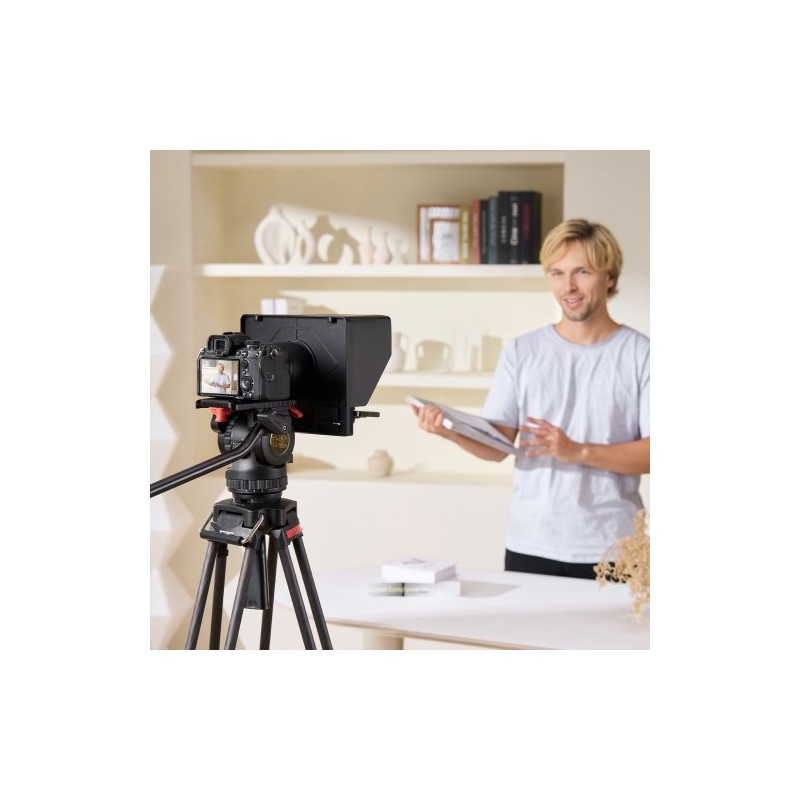 Pöytäteleprompteri 10-tuumainen alumiiniseoksesta ja ABS-muovista tukee järjestelmäkameraa ja älypuhelimia