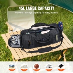 Taktinen duffel-laukku 45L 600D polyesteri musta MOLLE-järjestelmä vedenpitävä kenkäosasto