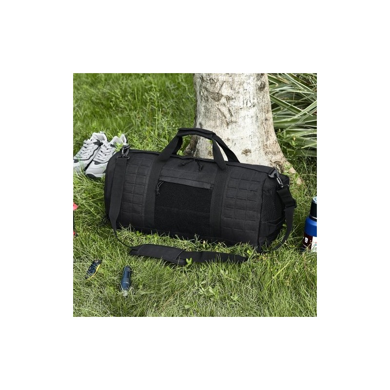 Taktinen duffel-laukku 45L 600D polyesteri musta MOLLE-järjestelmä vedenpitävä kenkäosasto