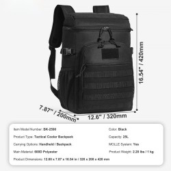 Kylmälaukku 25 L 600D polyesteri musta MOLLE irrotettavat säilytyslaukut