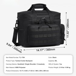 Kylmälaukku 20L 600D polyesteri musta MOLLE-järjestelmä irrotettavat säilytyspussit