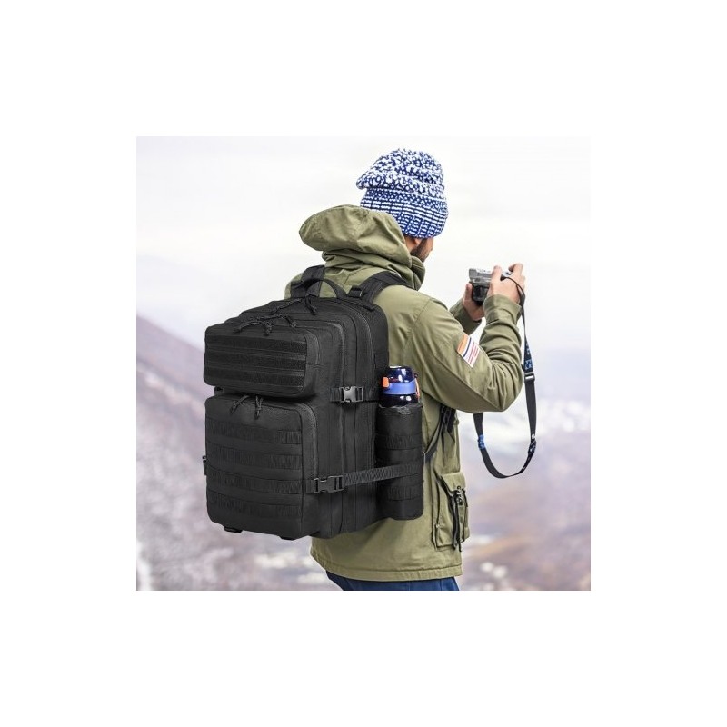 Taktinen reppu 45L 600D polyesteri musta MOLLE kiinnitysjärjestelmällä pehmustettu selkäosa