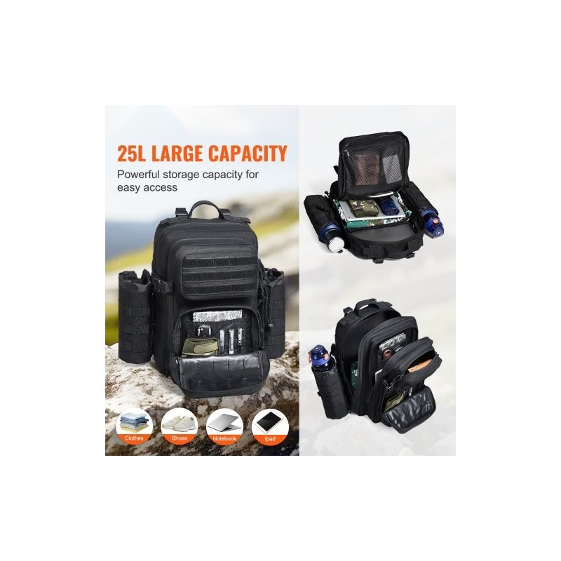 Taktinen reppu 25L 600D polyesteri MOLLE musta vaellukseen