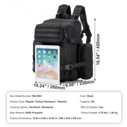 Taktinen reppu 25L 600D polyesteri MOLLE musta vaellukseen