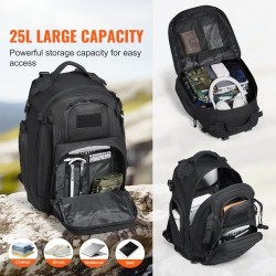 Taktinen reppu 25L kestävä 600D polyesteri MOLLE-järjestelmällä musta