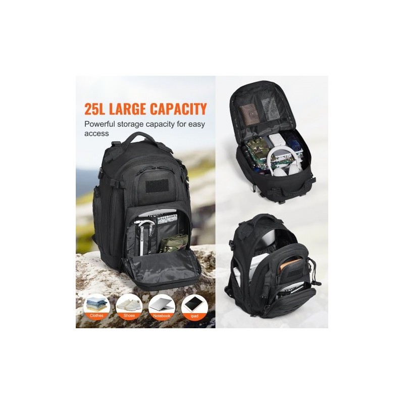 Taktinen reppu 25L kestävä 600D polyesteri MOLLE-järjestelmällä musta