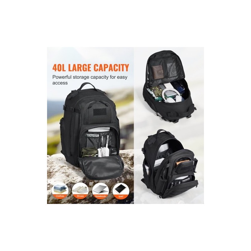 Taktinen reppu 40 l 600D polyesteri MOLLE-järjestelmällä musta