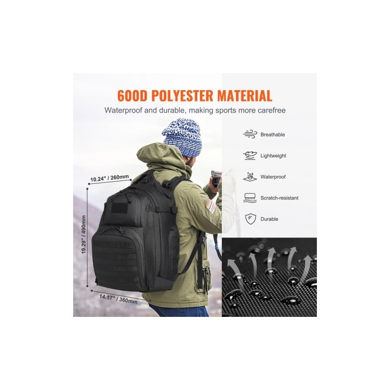 Taktinen reppu 40 l 600D polyesteri MOLLE-järjestelmällä musta