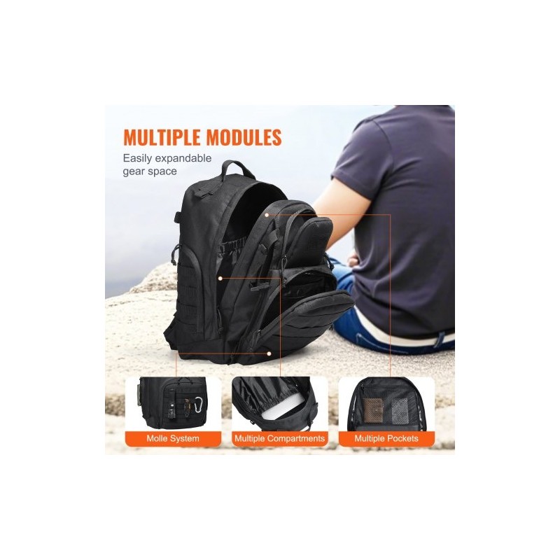Taktinen reppu 40 l 600D polyesteri MOLLE-järjestelmällä musta