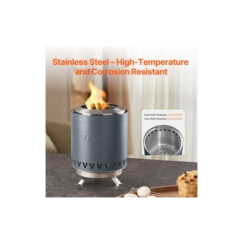 Pöytätakka ruostumatonta terästä sisä ja ulkokäyttöön sininen säilytyspussilla