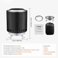 Pöytätulisija ruostumattomasta teräksestä musta kannettava sisä ja ulkokäyttöön puulla tai pelleteillä