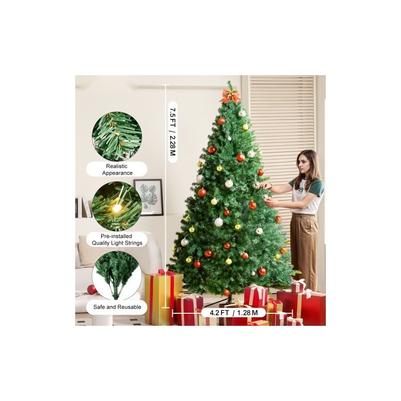 Tekokuusi PVC-oksat noin 2,28 m 1346 oksakärkeä 550 lämmintä LED-valoa metallijalusta