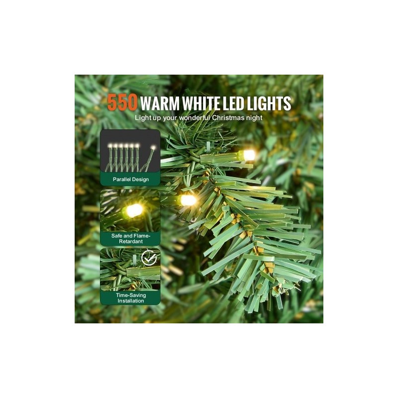 Tekokuusi PVC-oksat noin 2,28 m 1346 oksakärkeä 550 lämmintä LED-valoa metallijalusta