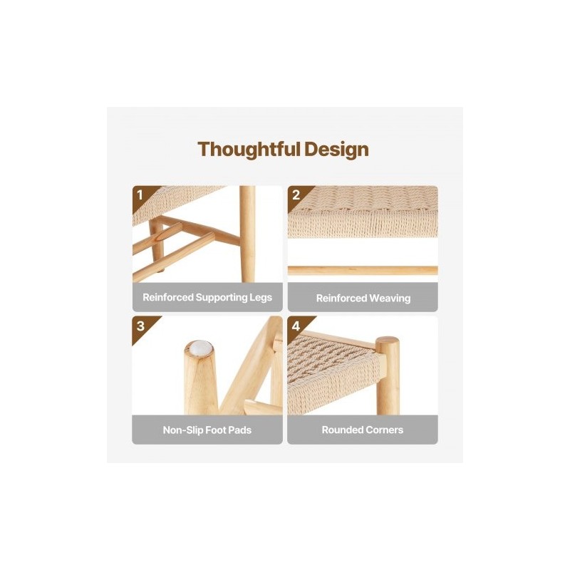 Rottinkipenkki hamppuköysinen istuin täyspuurunko tammijalat kahden tason säilytyshylly kahden hengen