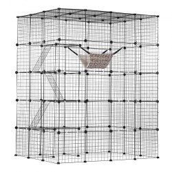Kissanhäkki 4 tasoinen teräslankainen musta 1371 x 1041 x 1754 mm 5 ovella