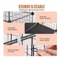 Kissanhäkki 4-tasoinen teräslankainen musta 1371 x 1041 x 1754 mm 5 ovella